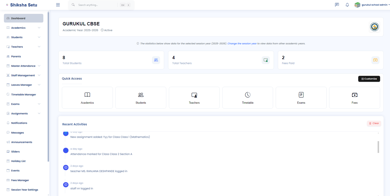 School Management Dashboard